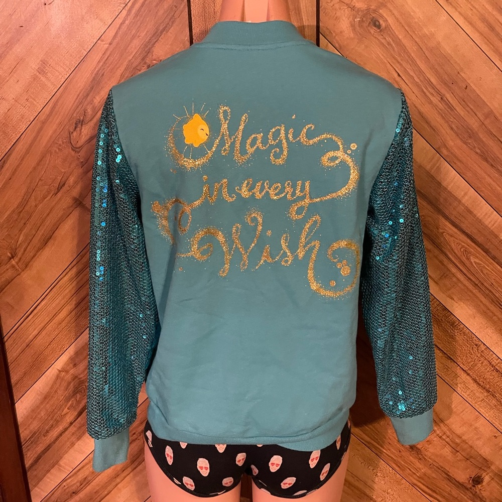 Disney Wish Juniors XL Sequined Sleeve Blue Zipper Jacket - Picture 6 of 8